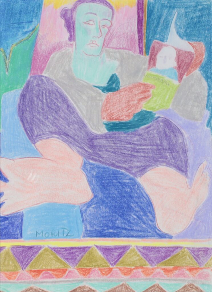 Murakami. Interiør med læsende kvinde.