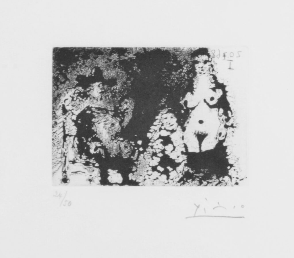 “Homme à la pipe assis, Maja et Célestine”. 1968.